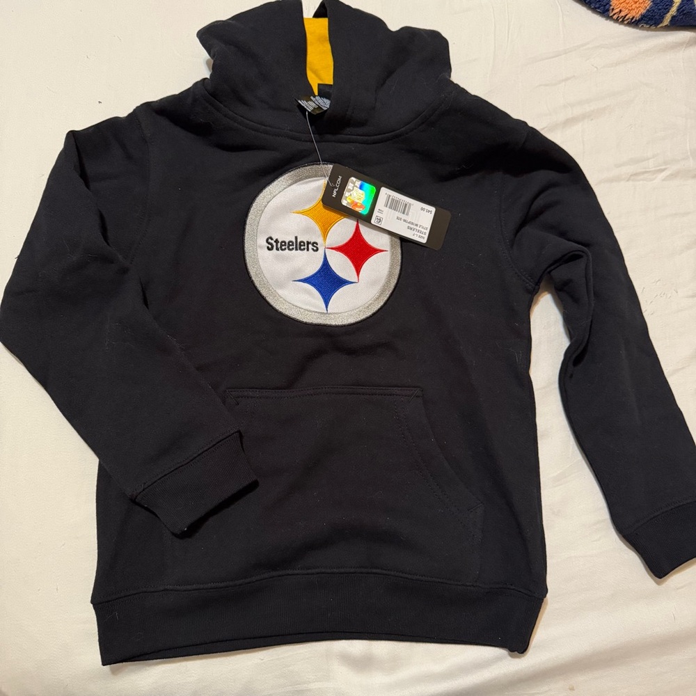New Pittsburg Steelers NFL Hoodie Sweatshirt Black Yellow Youth Boys Medium 5/6